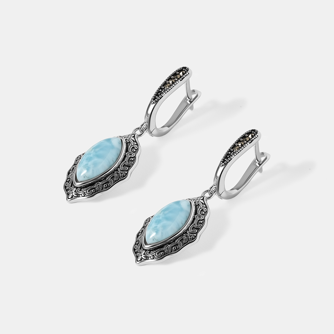 Серебряные серьги с ларимарами