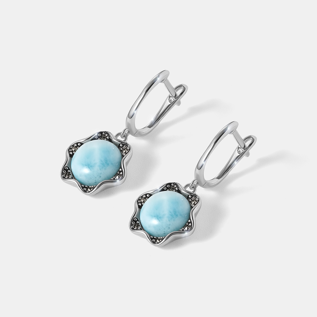 Серебряные серьги с ларимарами