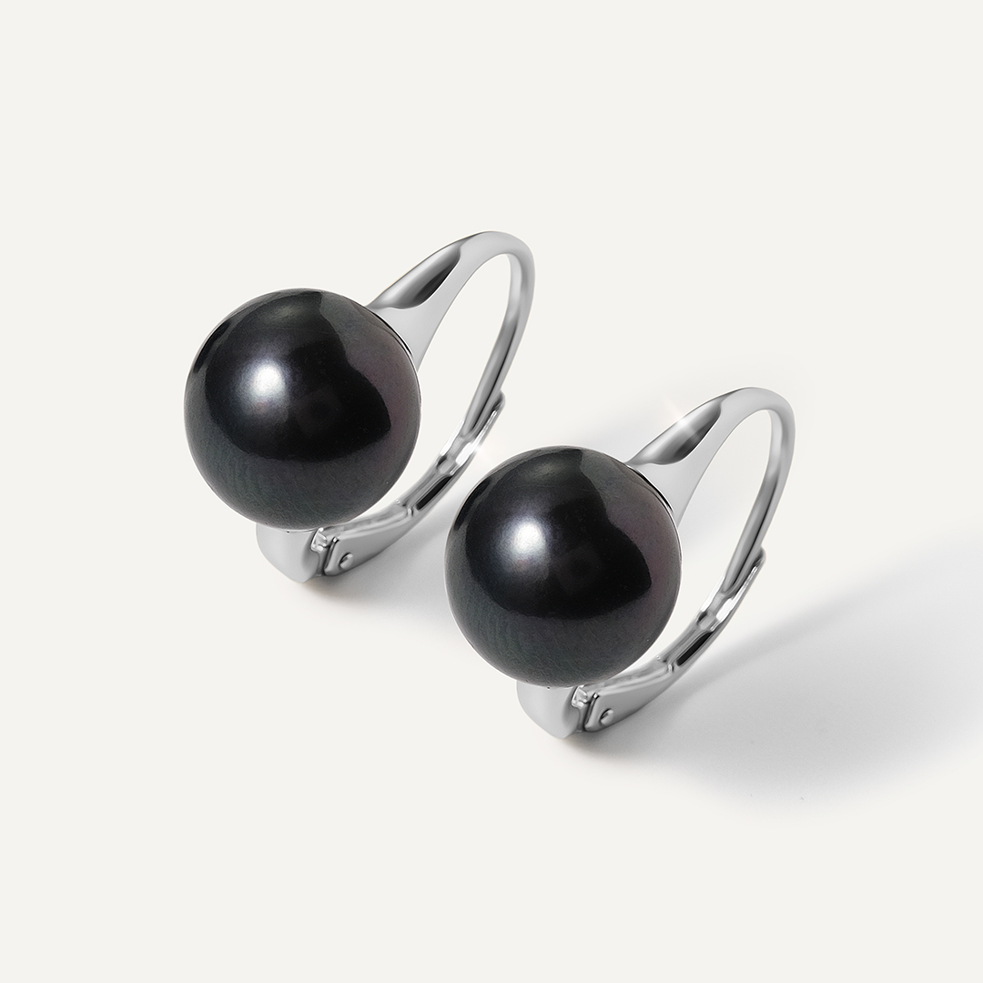 Серебряные серьги с черным жемчугом