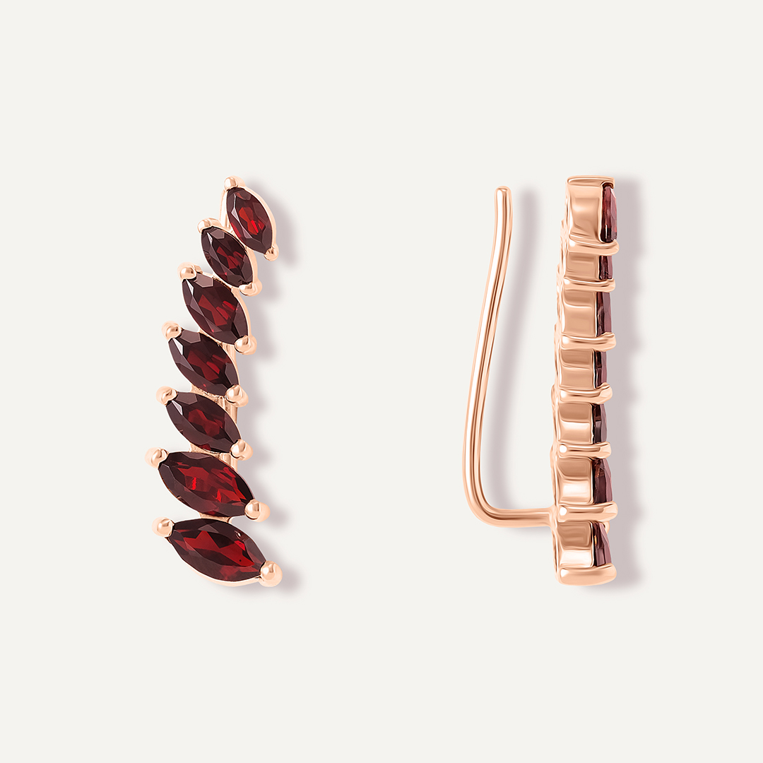 Серебряные серьги-каффы с гранатами