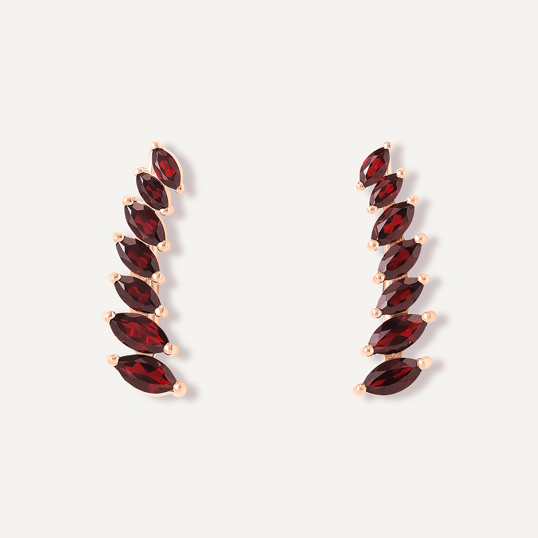 Серебряные серьги-каффы с гранатами