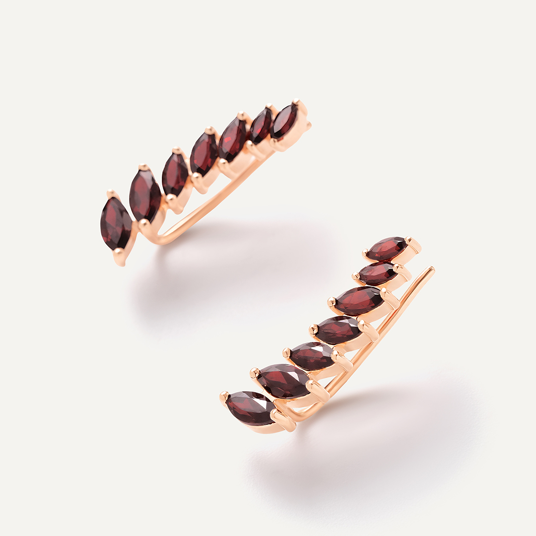 Серебряные серьги-каффы с гранатами