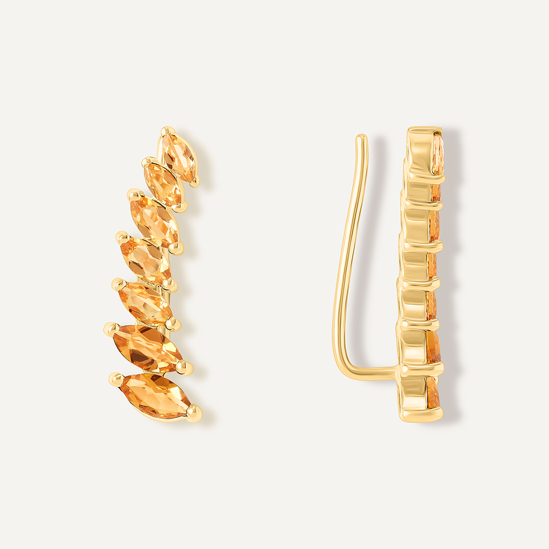 Серебряные серьги-каффы с цитринами