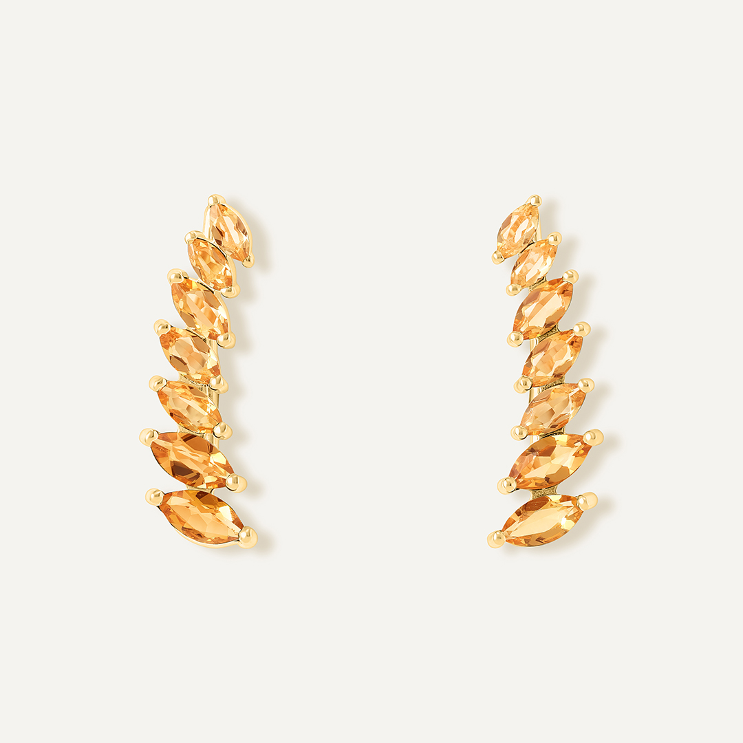 Серебряные серьги-каффы с цитринами