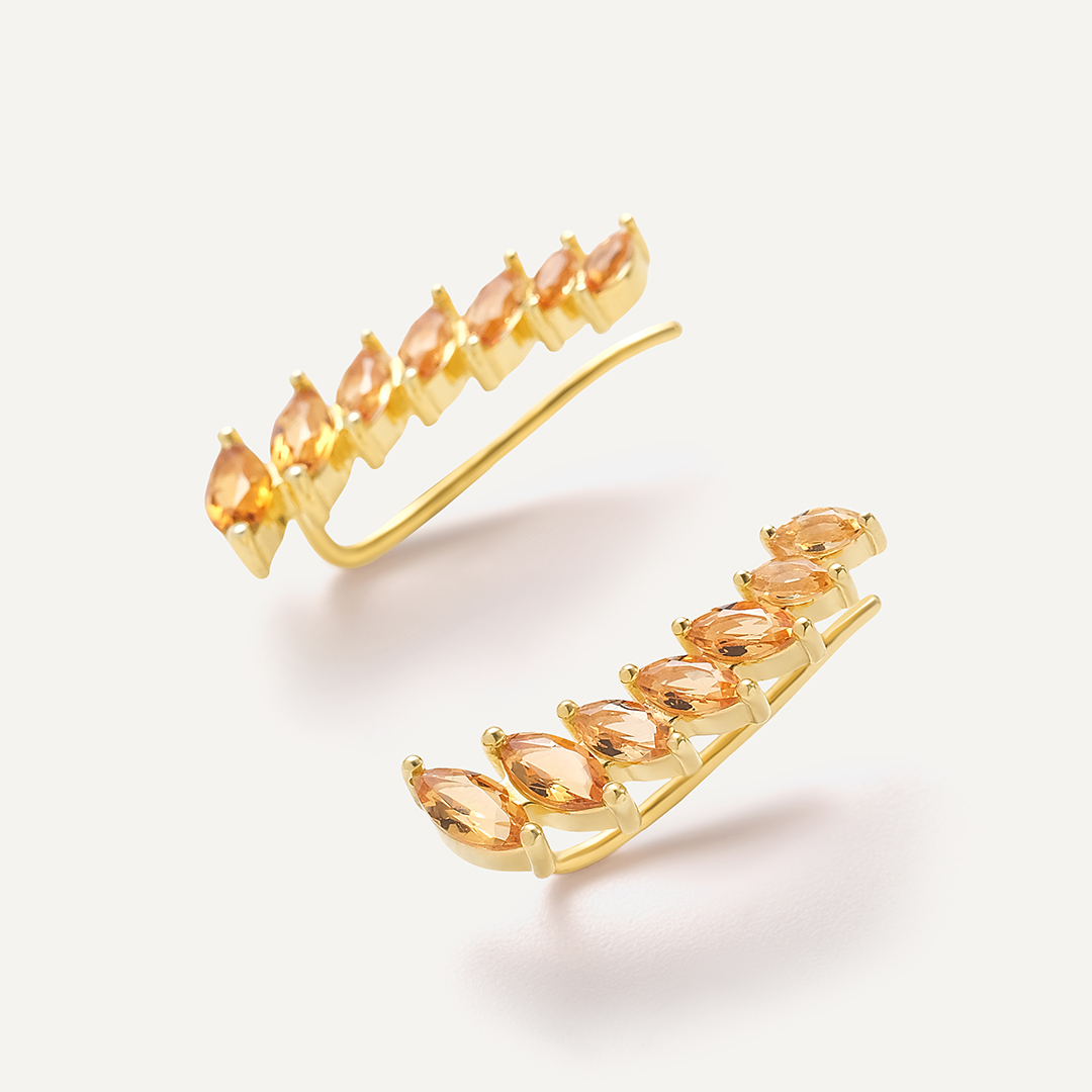 Серебряные серьги-каффы с цитринами