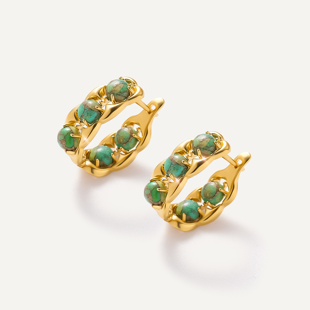 Серебряные серьги с зеленой бирюзой