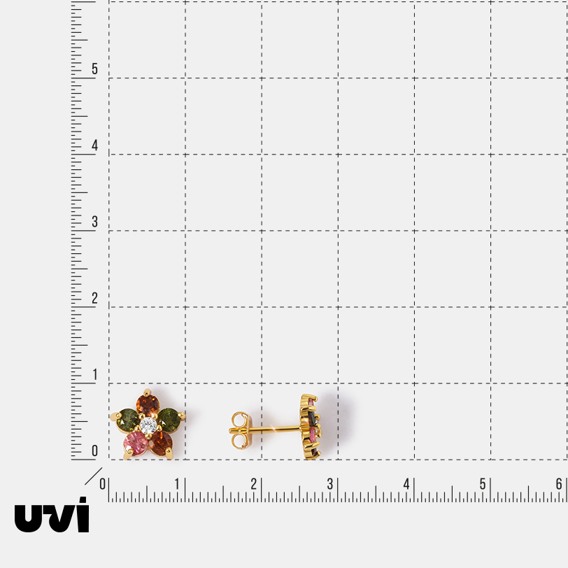 Серебряные серьги-пусеты с турмалинами "Цветы"