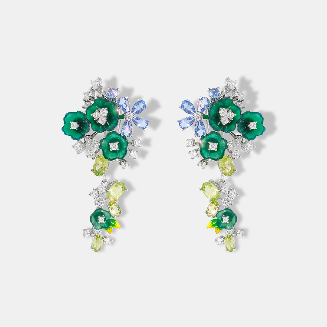 Серебряные серьги с халцедонами "Цветы"