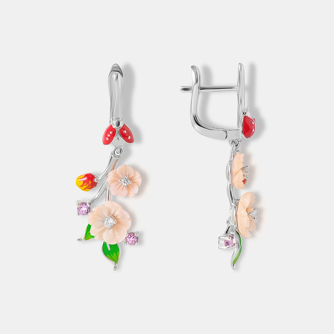 Серебряные серьги с перламутром "Цветы"