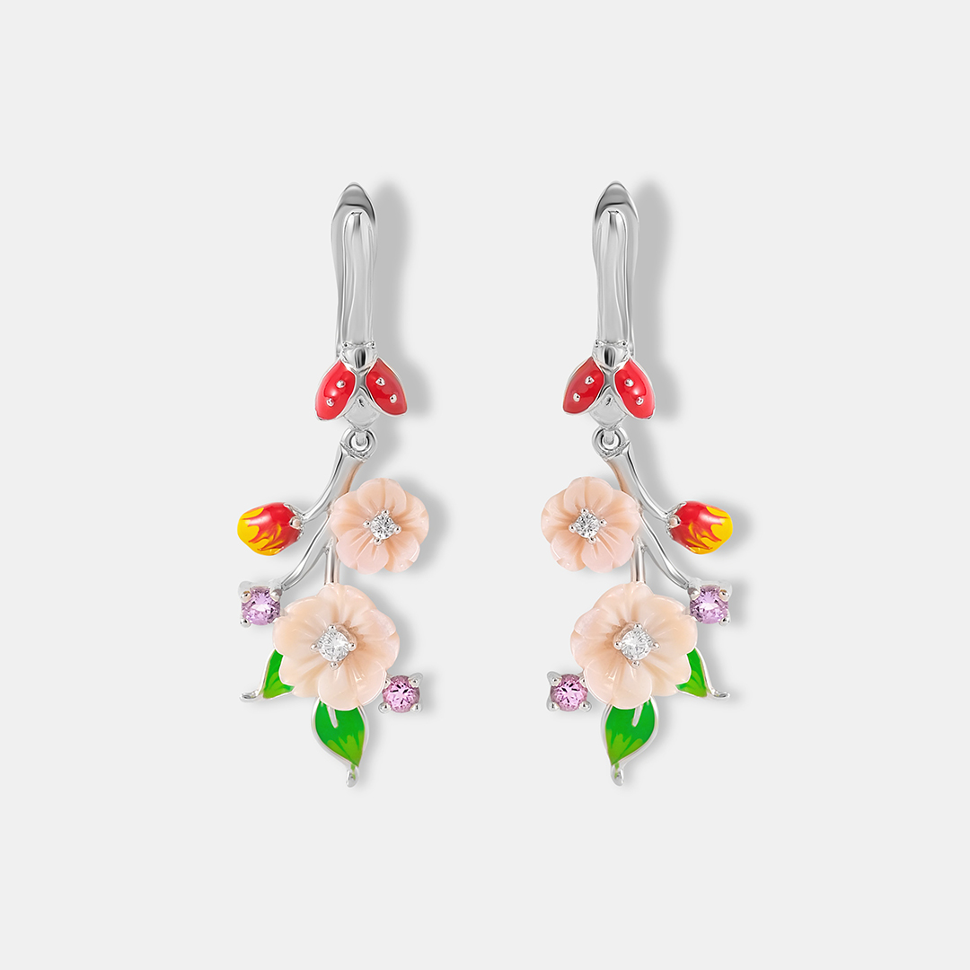 Серебряные серьги с перламутром "Цветы"