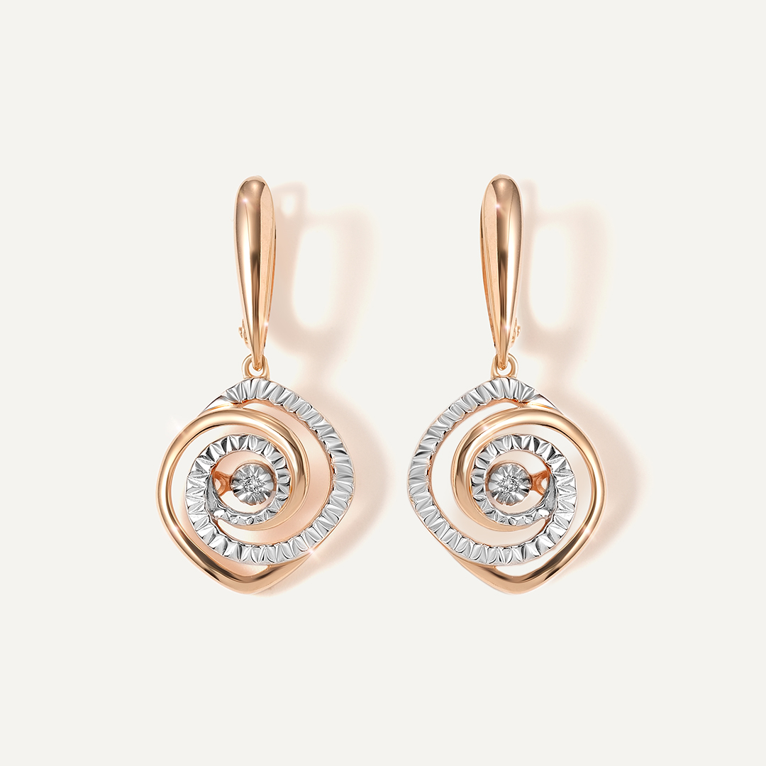 Серебряные серьги с бриллиантами "Танцующий камень"