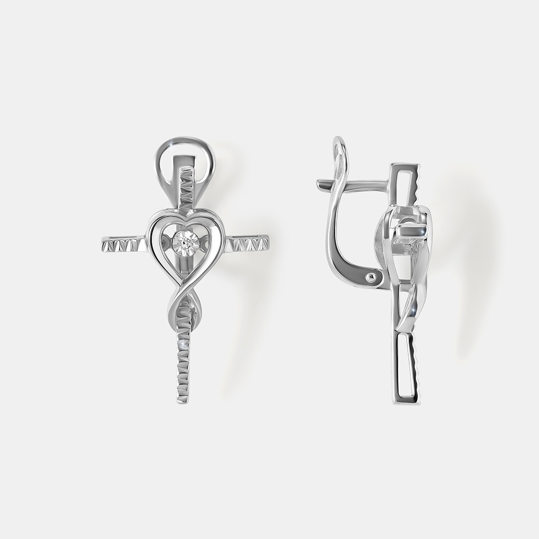 Серебряные серьги с бриллиантами "Танцующий камень"