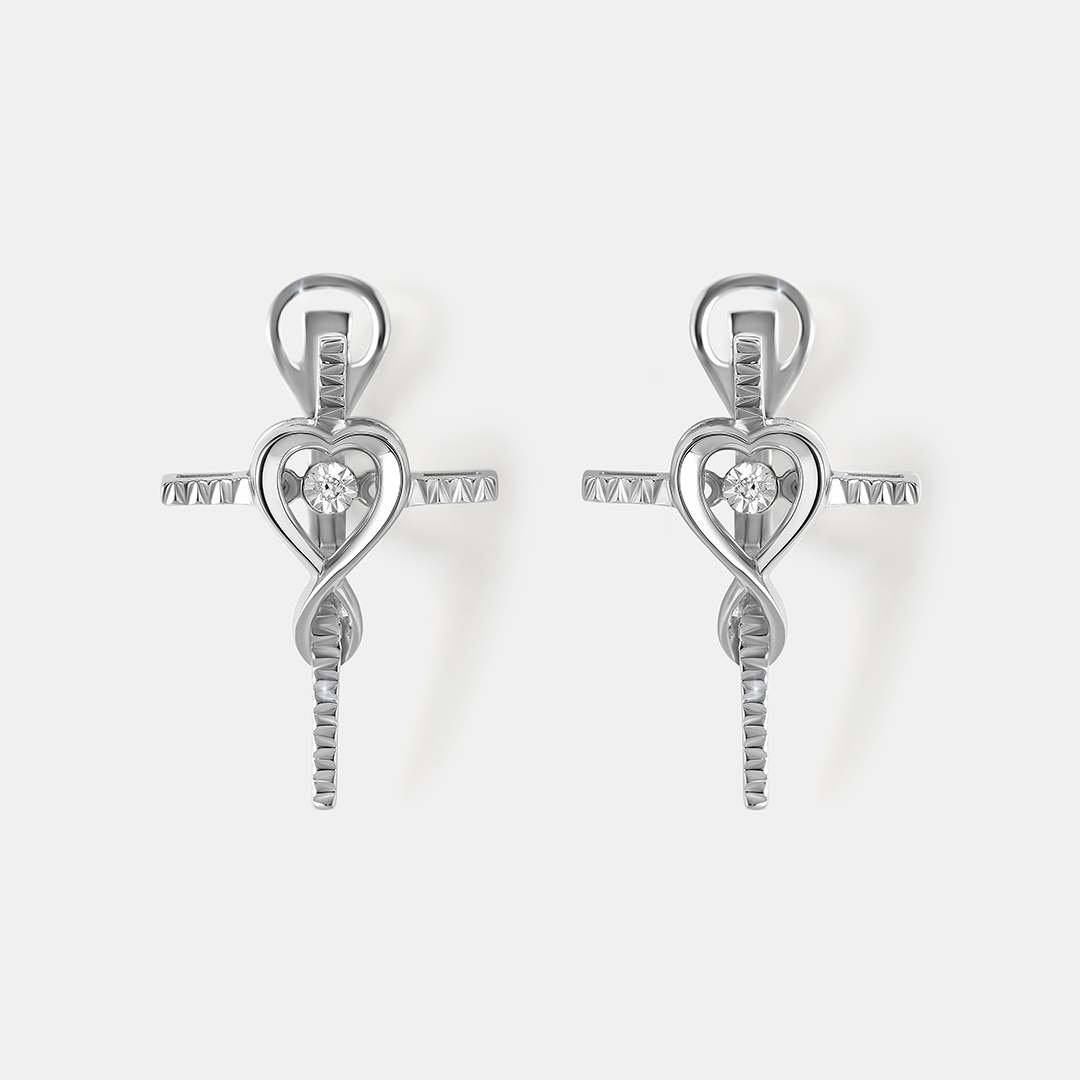 Серебряные серьги с бриллиантами "Танцующий камень"