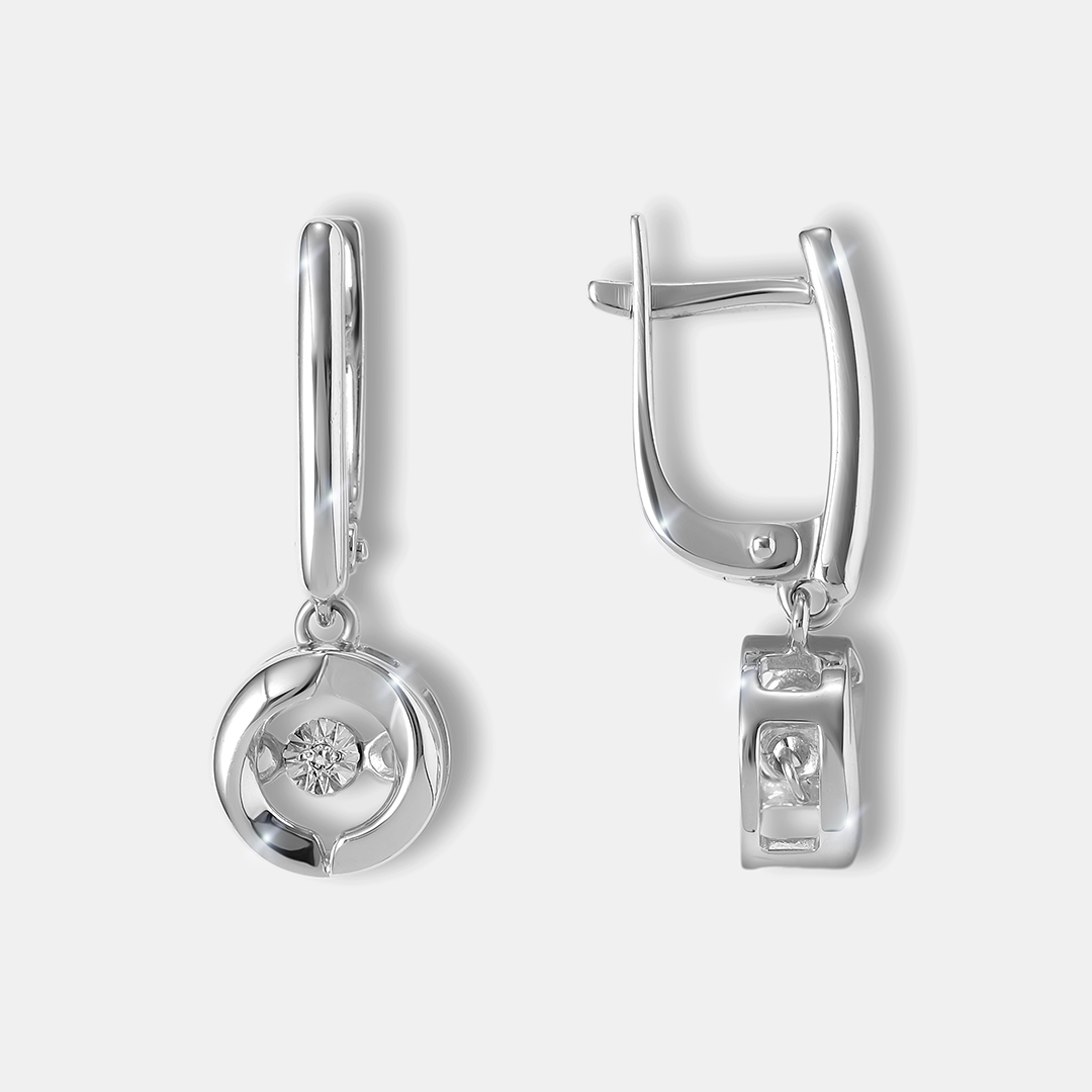 Серебряные серьги с бриллиантами "Танцующий камень"