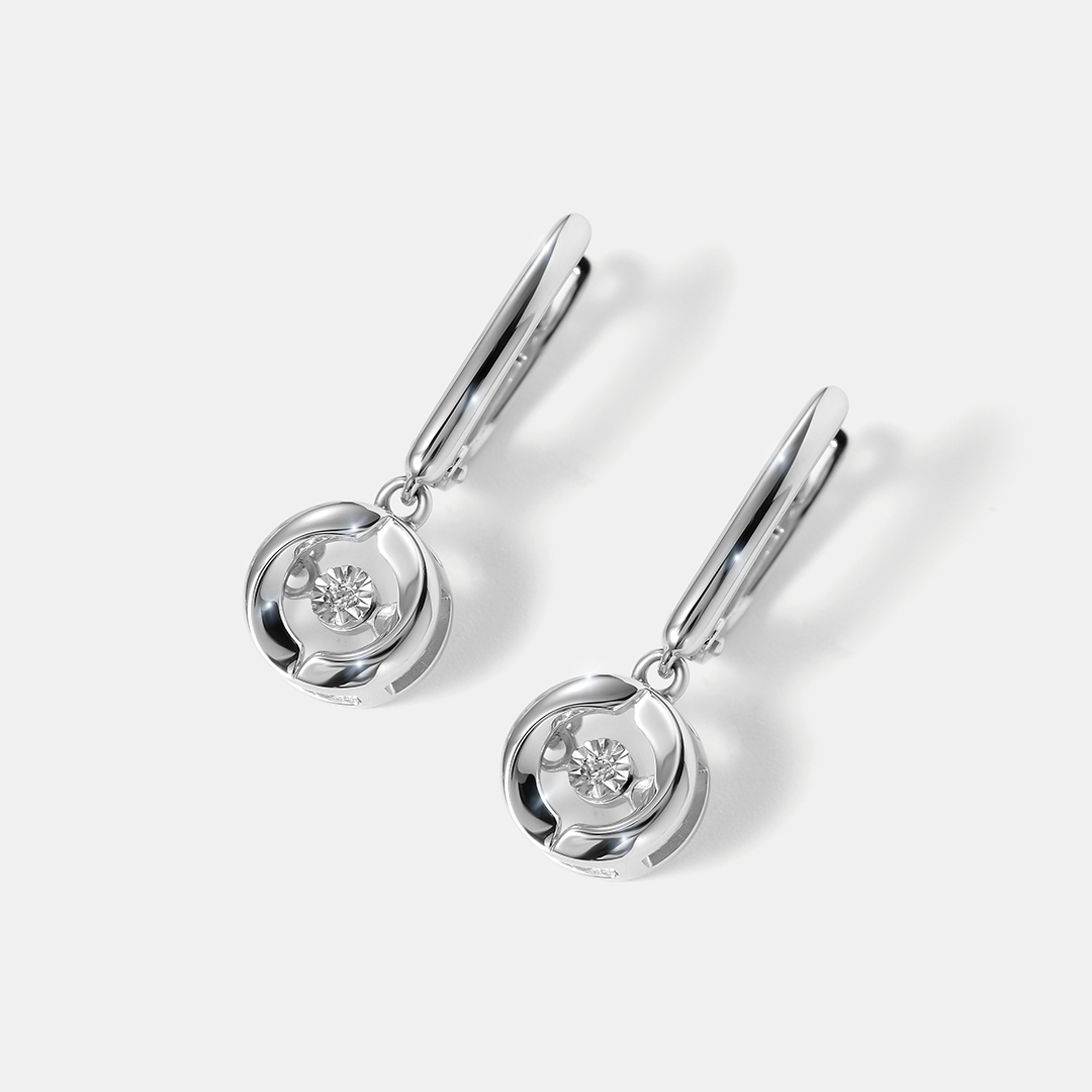 Серебряные серьги с бриллиантами "Танцующий камень"