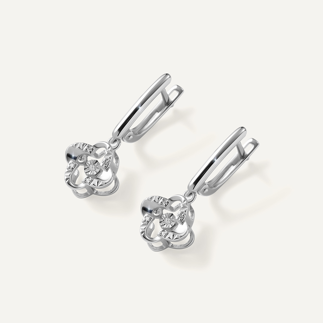 Серебряные серьги с бриллиантами "Танцующий камень"