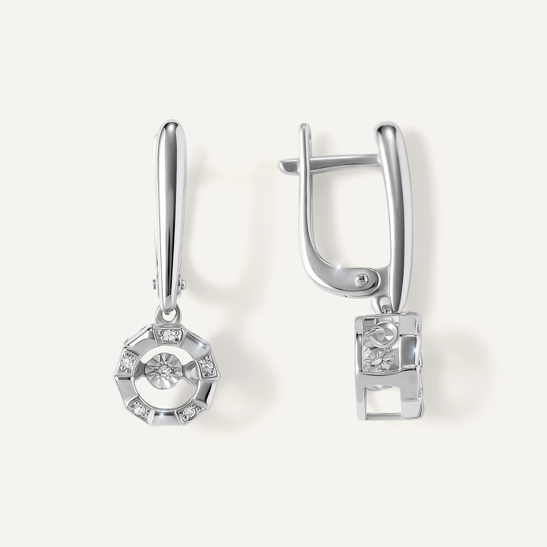 Серебряные серьги с бриллиантами "Танцующий камень"