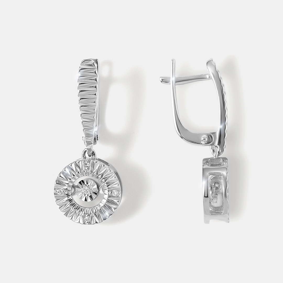 Серебряные серьги с бриллиантами "Танцующий камень"