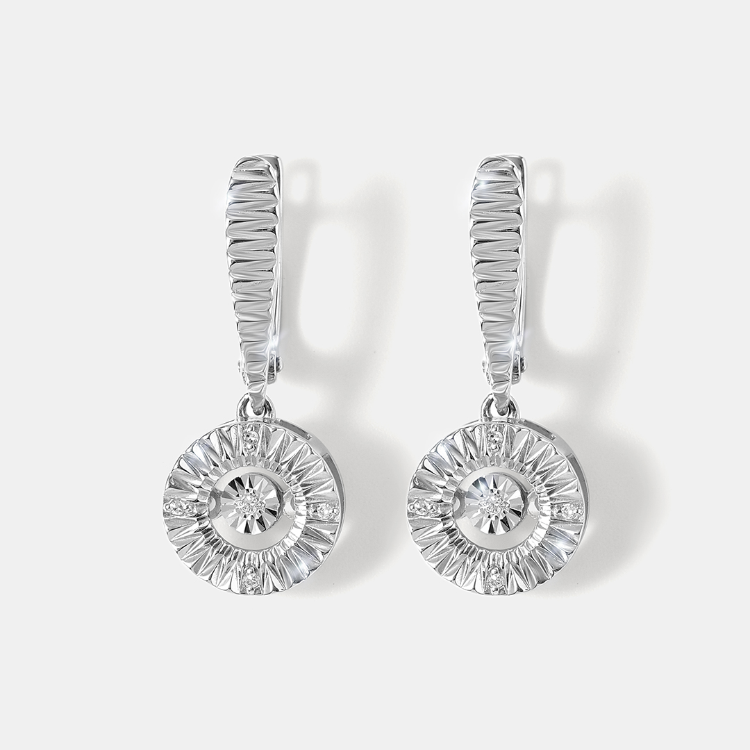 Серебряные серьги с бриллиантами "Танцующий камень"