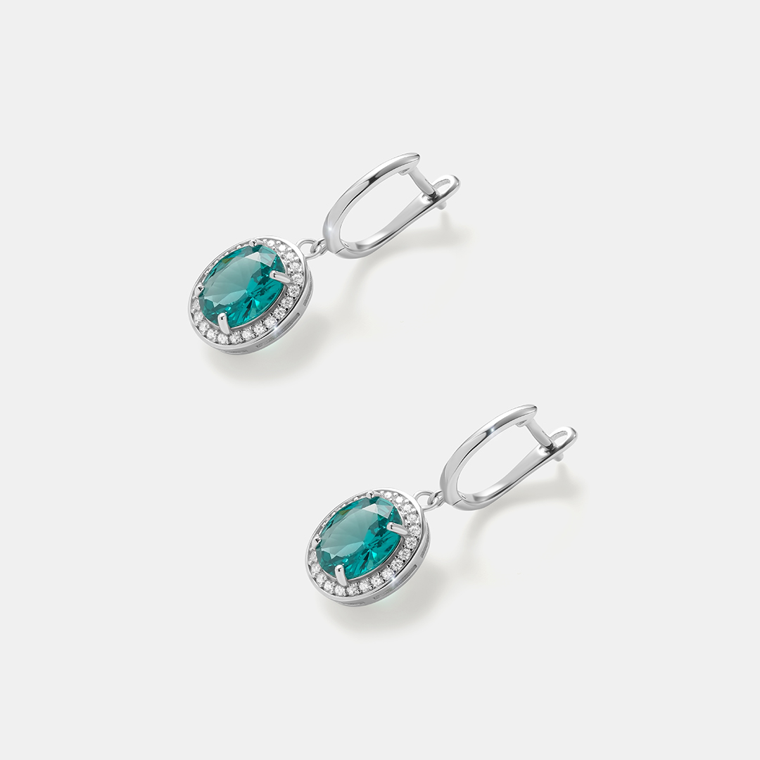 Серебряные серьги с зеленой шпинелью