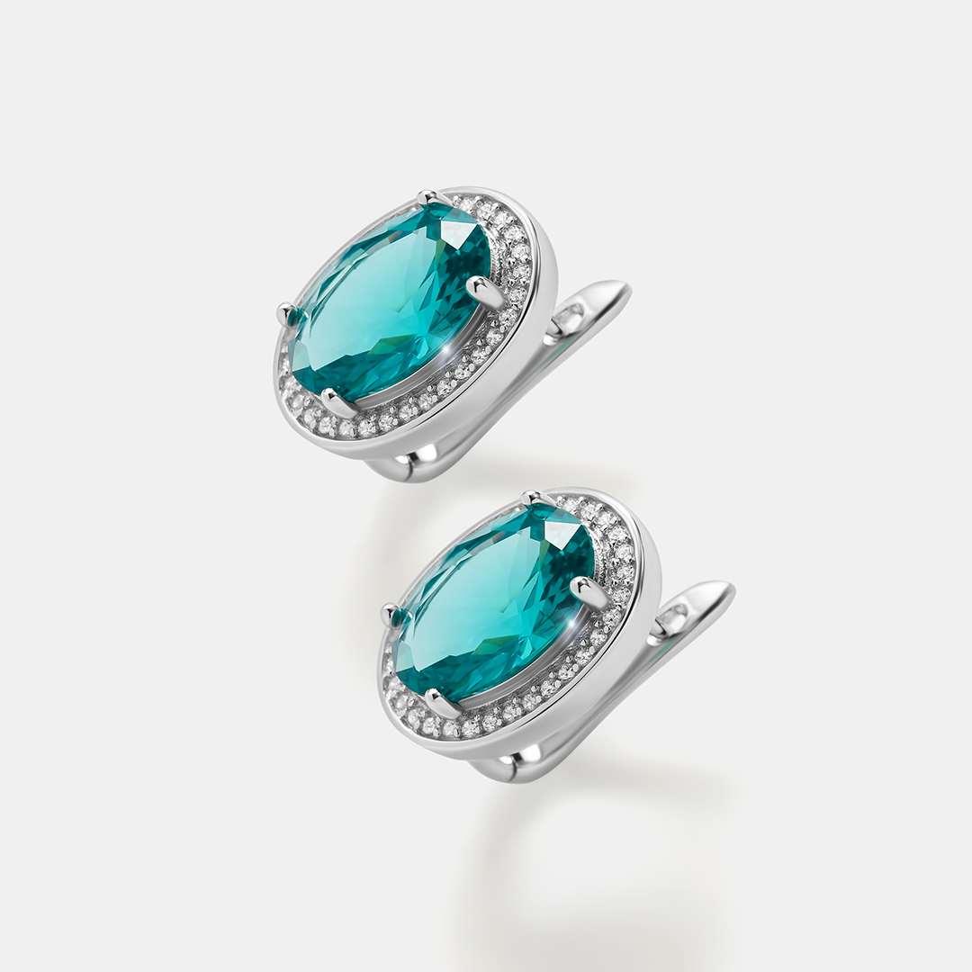 Серебряные серьги с зеленой шпинелью
