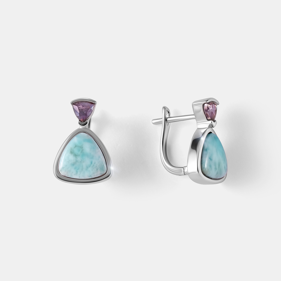 Серебряные серьги с ларимарами