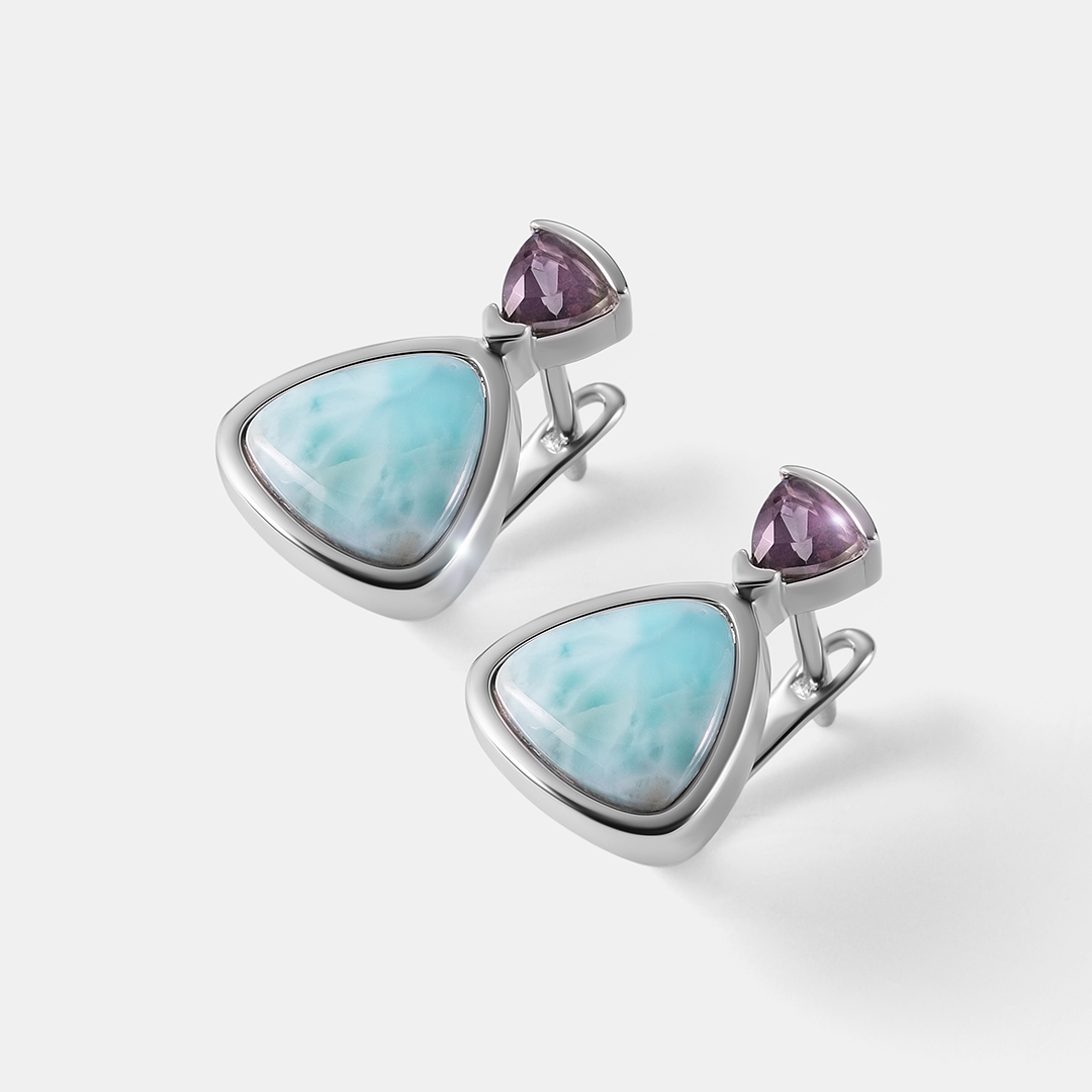 Серебряные серьги с ларимарами