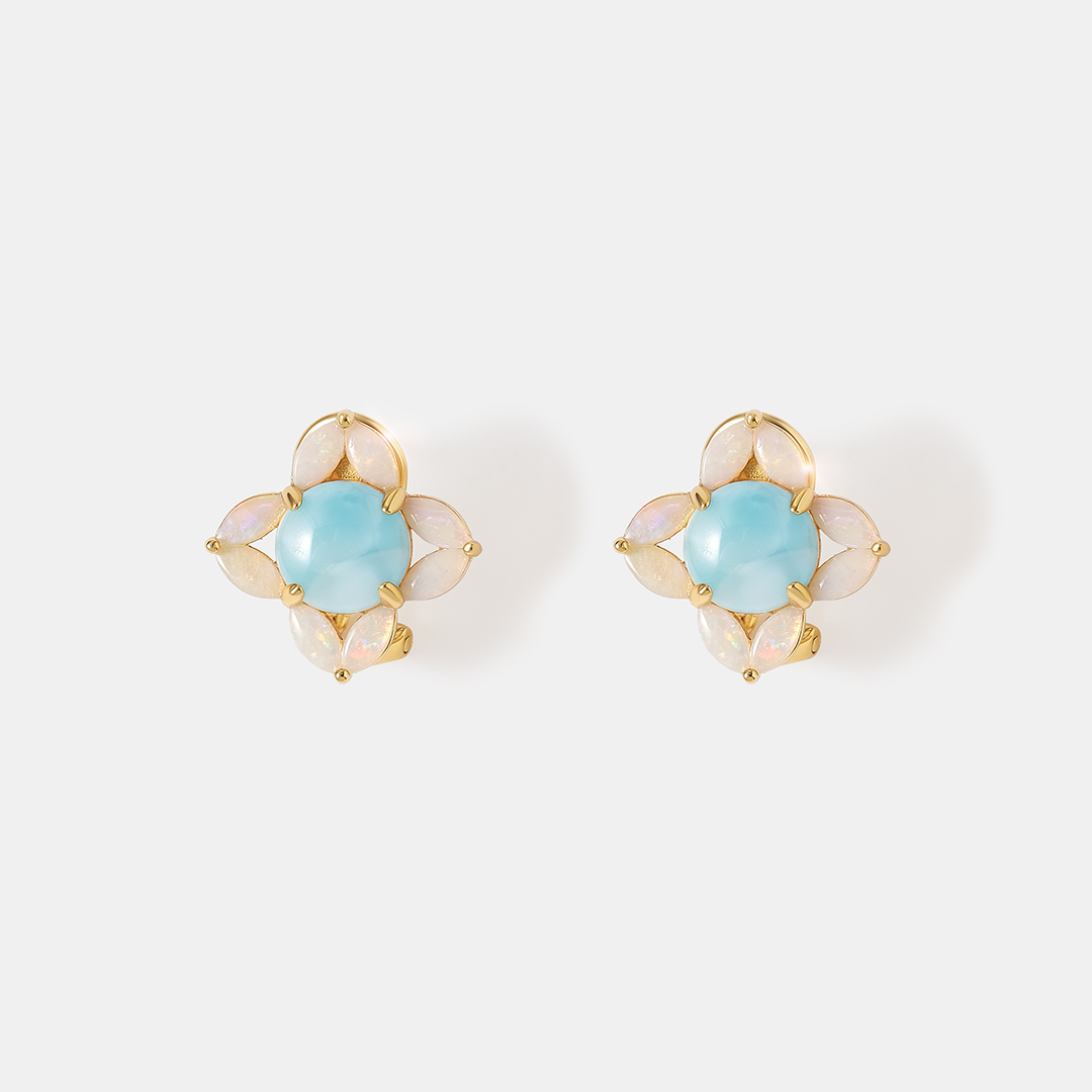 Серебряные серьги с ларимарами и опалами
