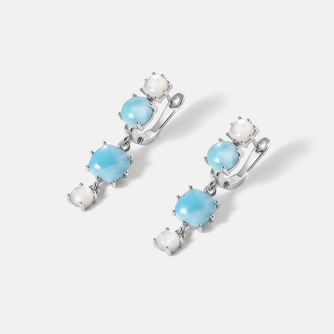 Серебряные серьги с ларимарами
