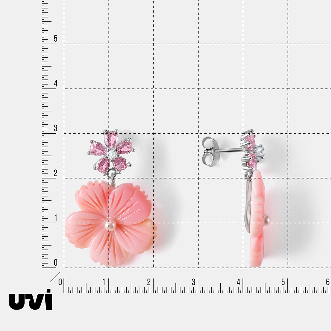 Серебряные серьги-пусеты с кораллами и жемчугом "Цветы"