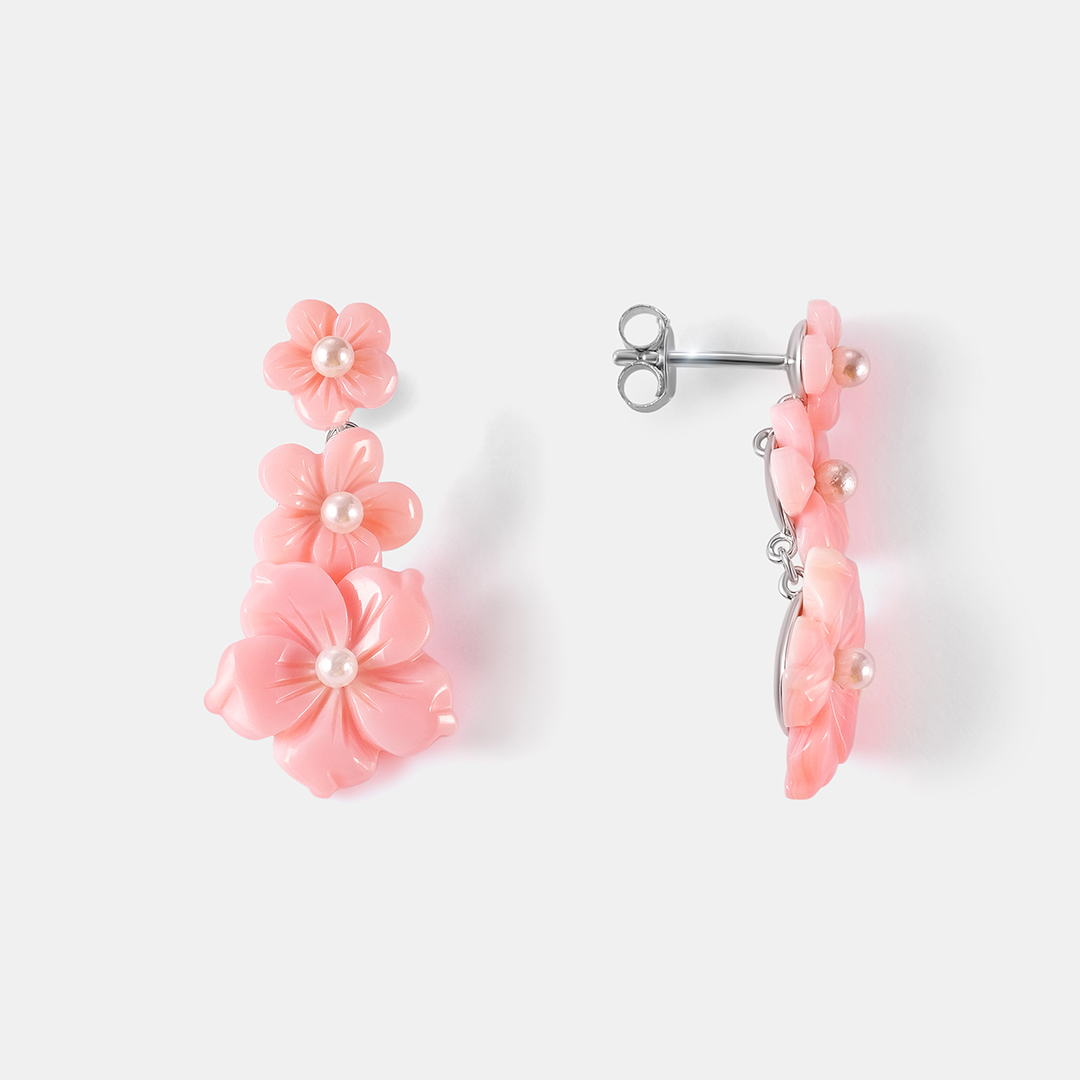 Серебряные серьги с кораллами "Цветы"