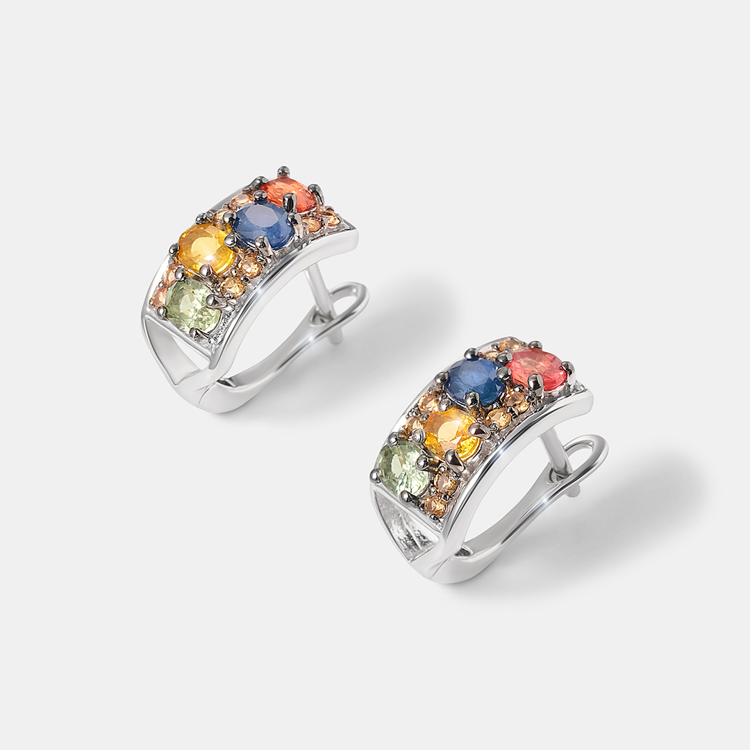 Серебряные серьги с мультисапфирами