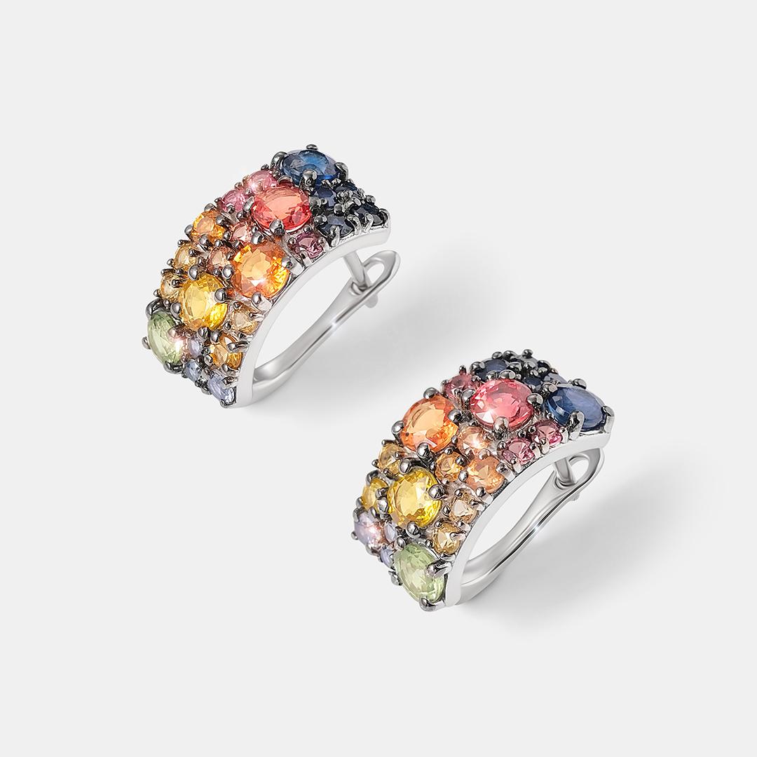 Серебряные серьги с мультисапфирами