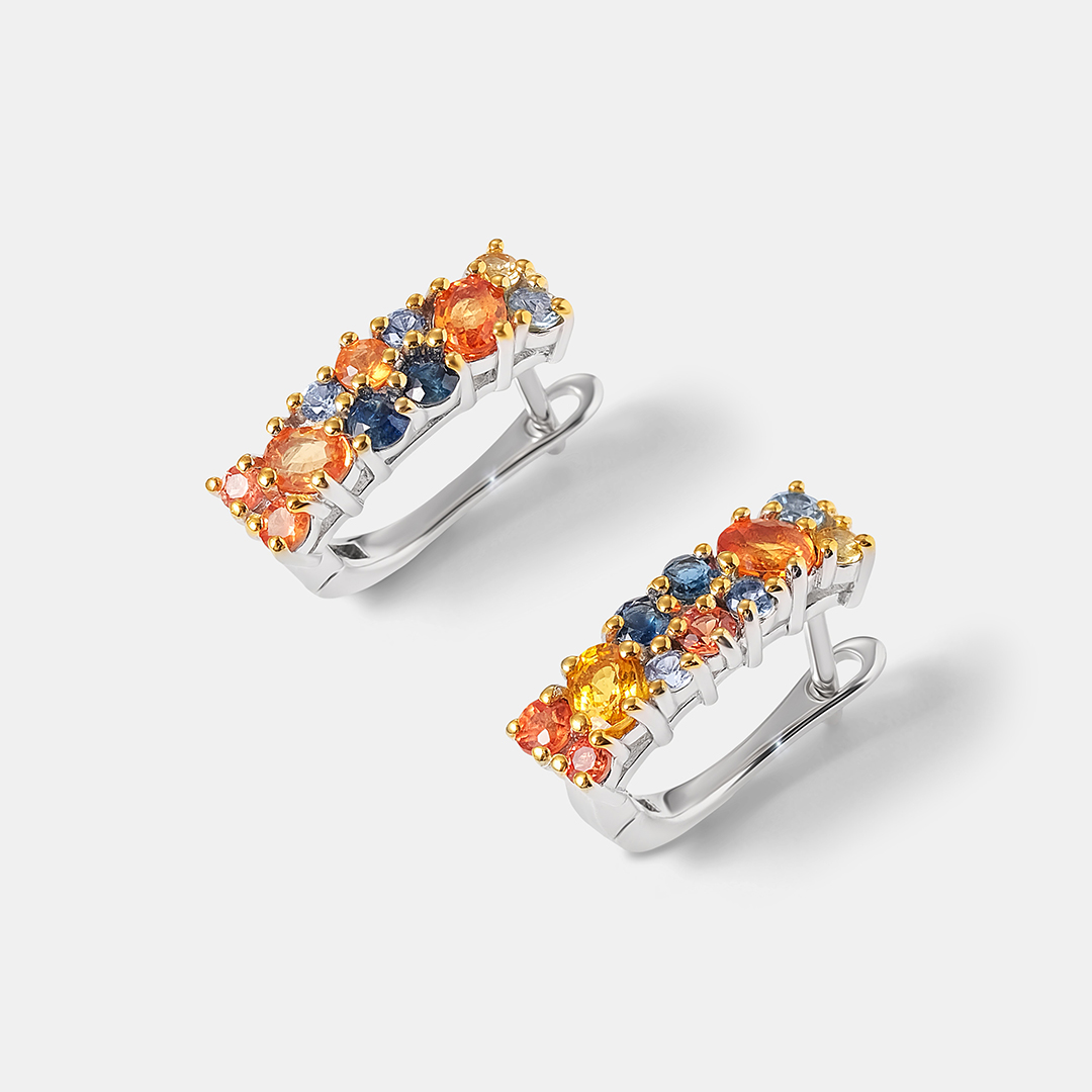 Серебряные серьги с мультисапфирами