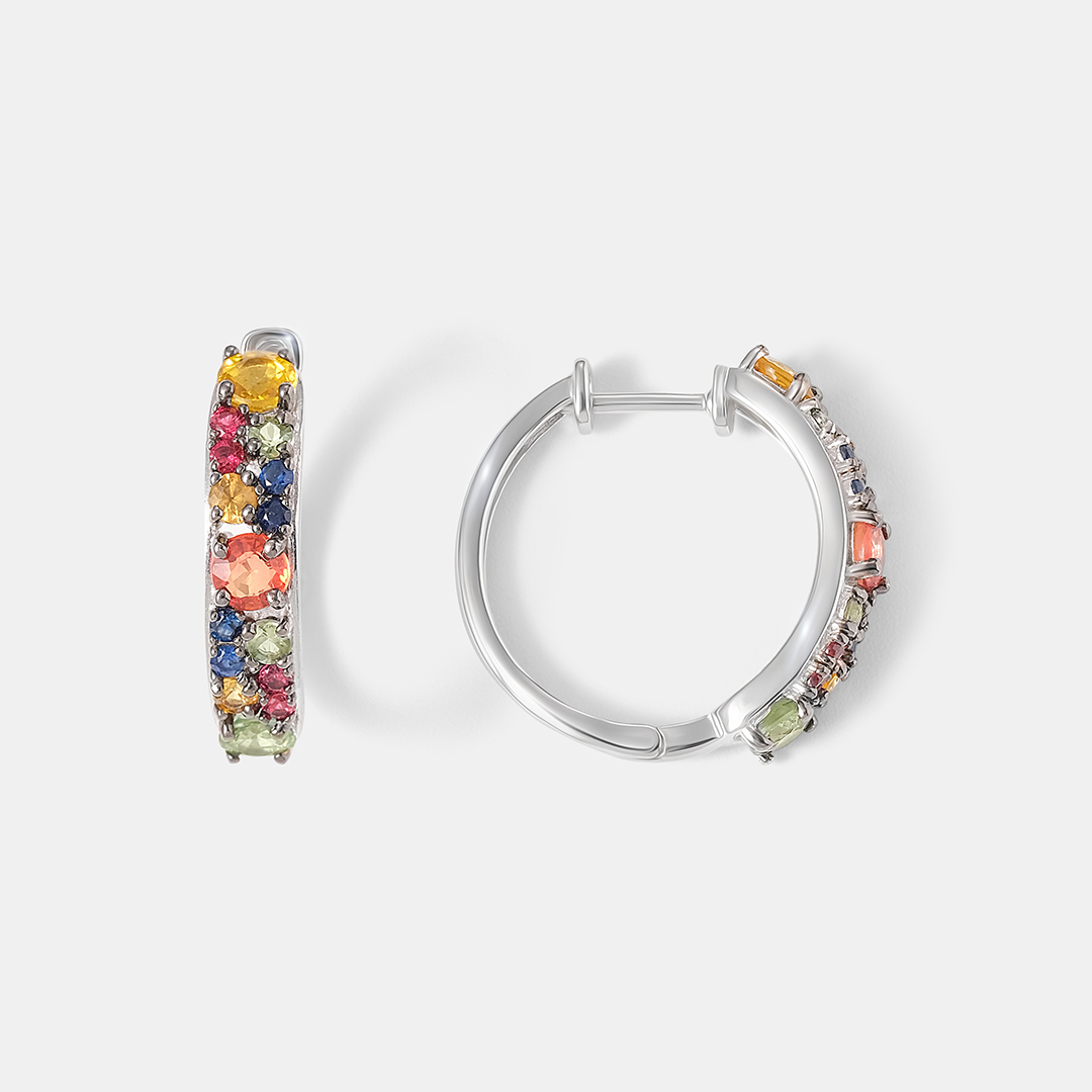 Серебряные серьги-конго с мультисапфирами