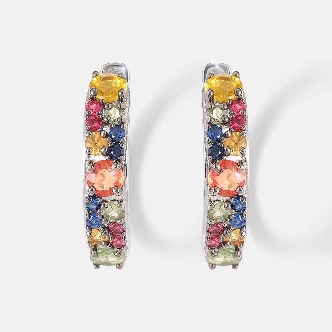 Серебряные серьги-конго с мультисапфирами