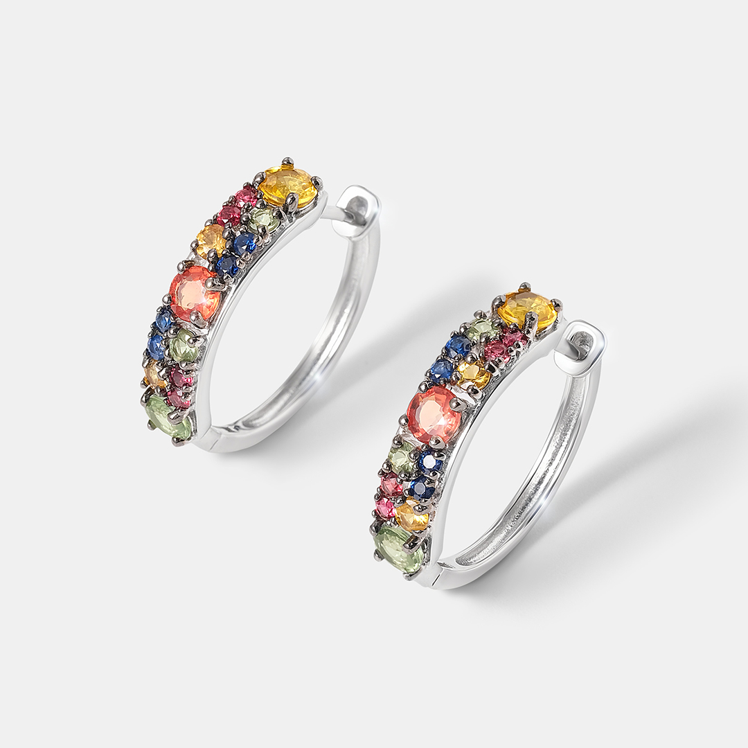 Серебряные серьги-конго с мультисапфирами