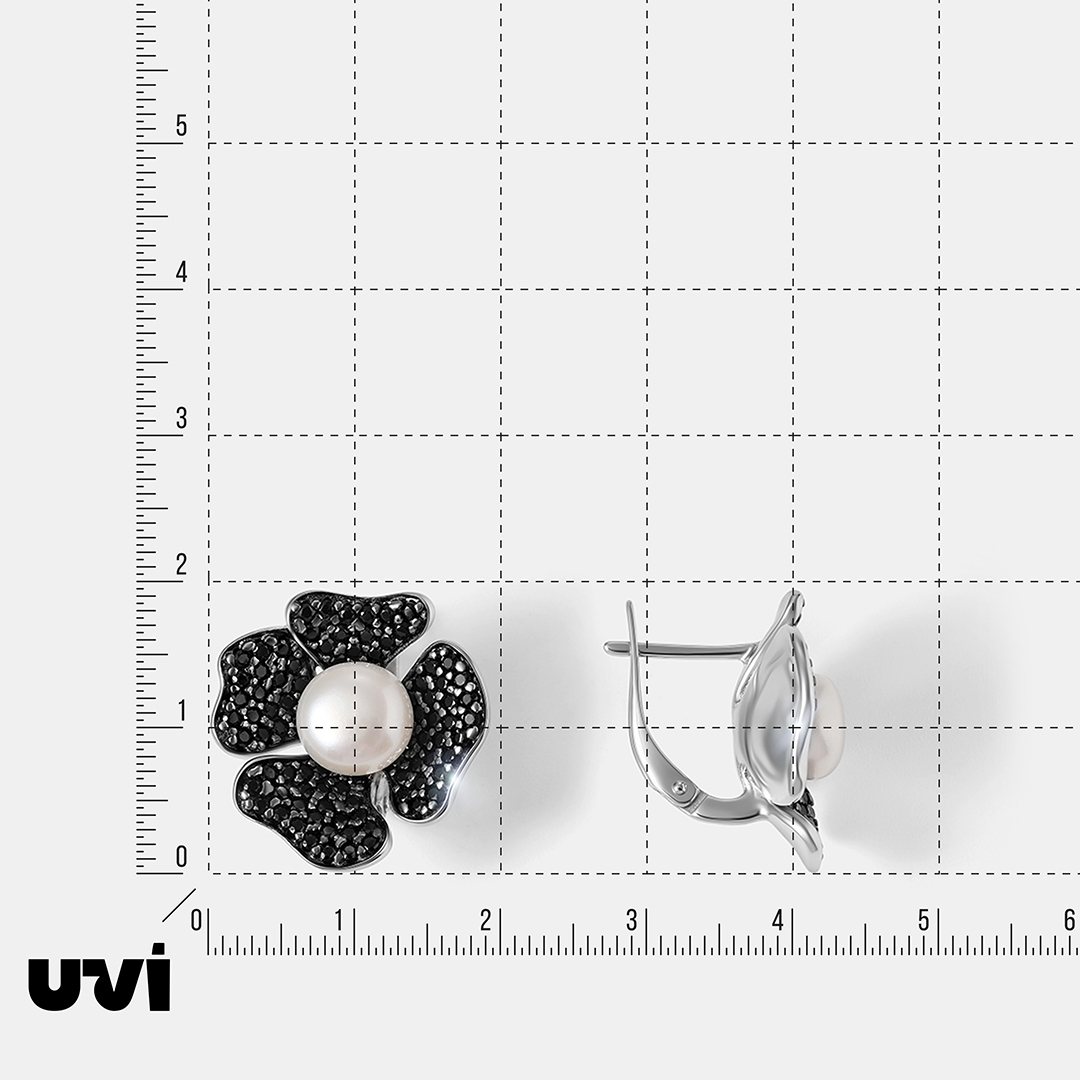 Серебряные серьги с жемчугом "Цветы"