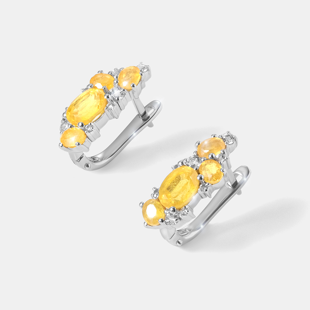 Серебряные серьги с желтыми сапфирами