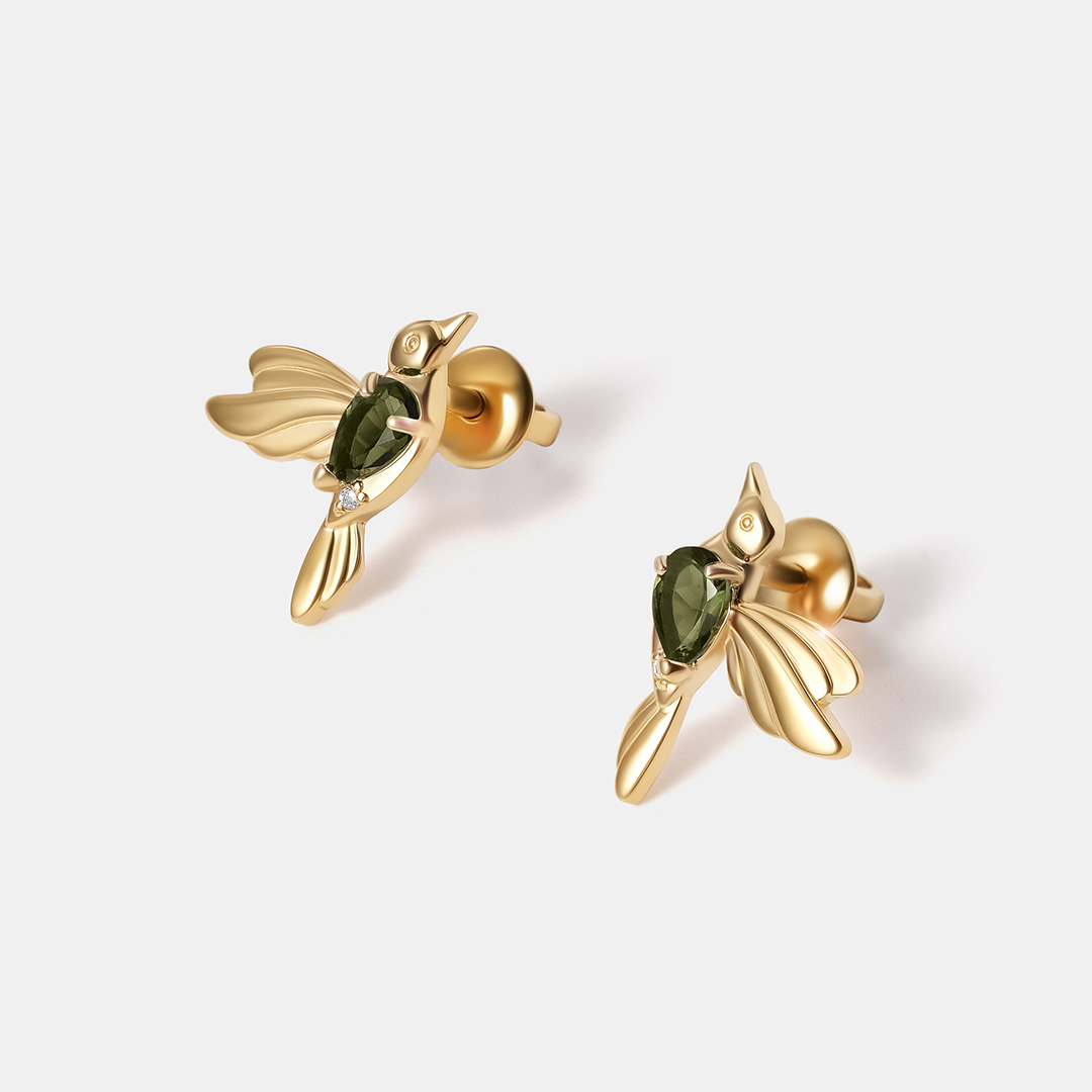 Серебряные серьги-пусеты с турмалинами "Колибри"