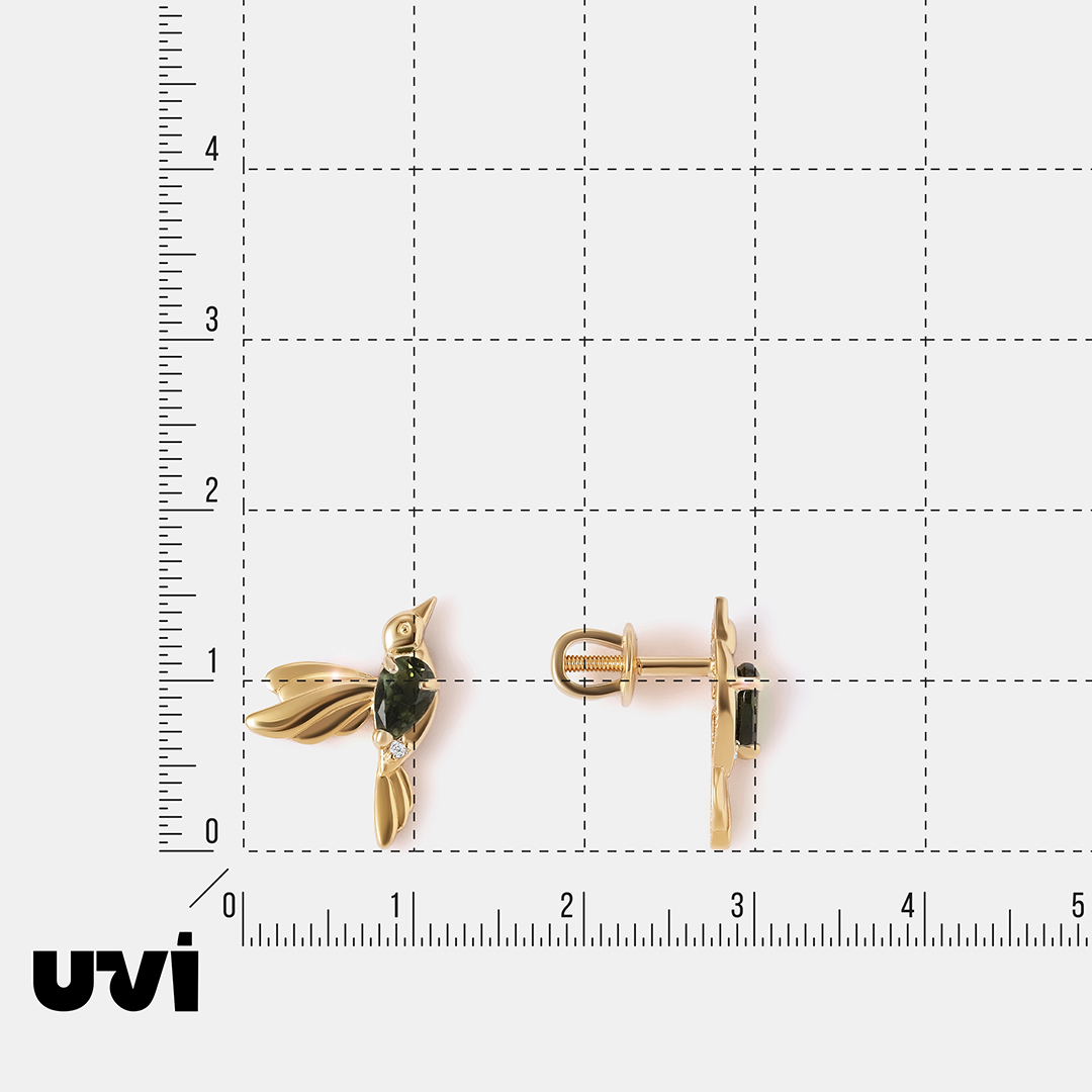 Серебряные серьги-пусеты с турмалинами "Колибри"