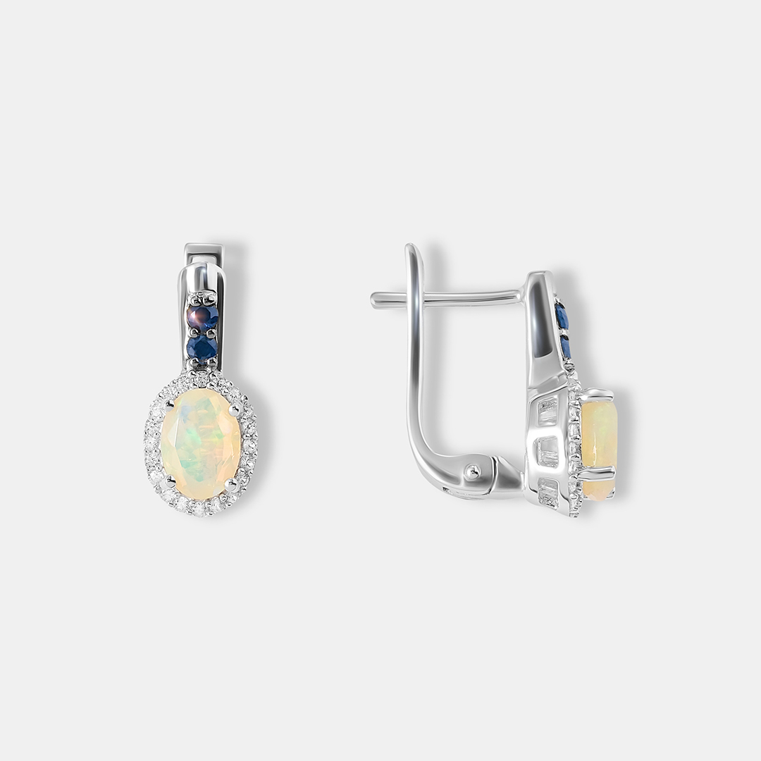 Серебряные серьги с опалами и сапфирами