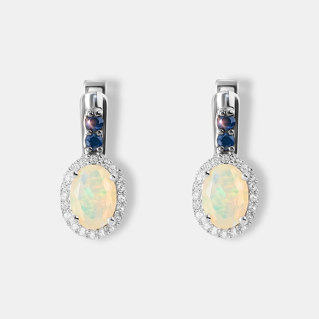Серебряные серьги с опалами и сапфирами