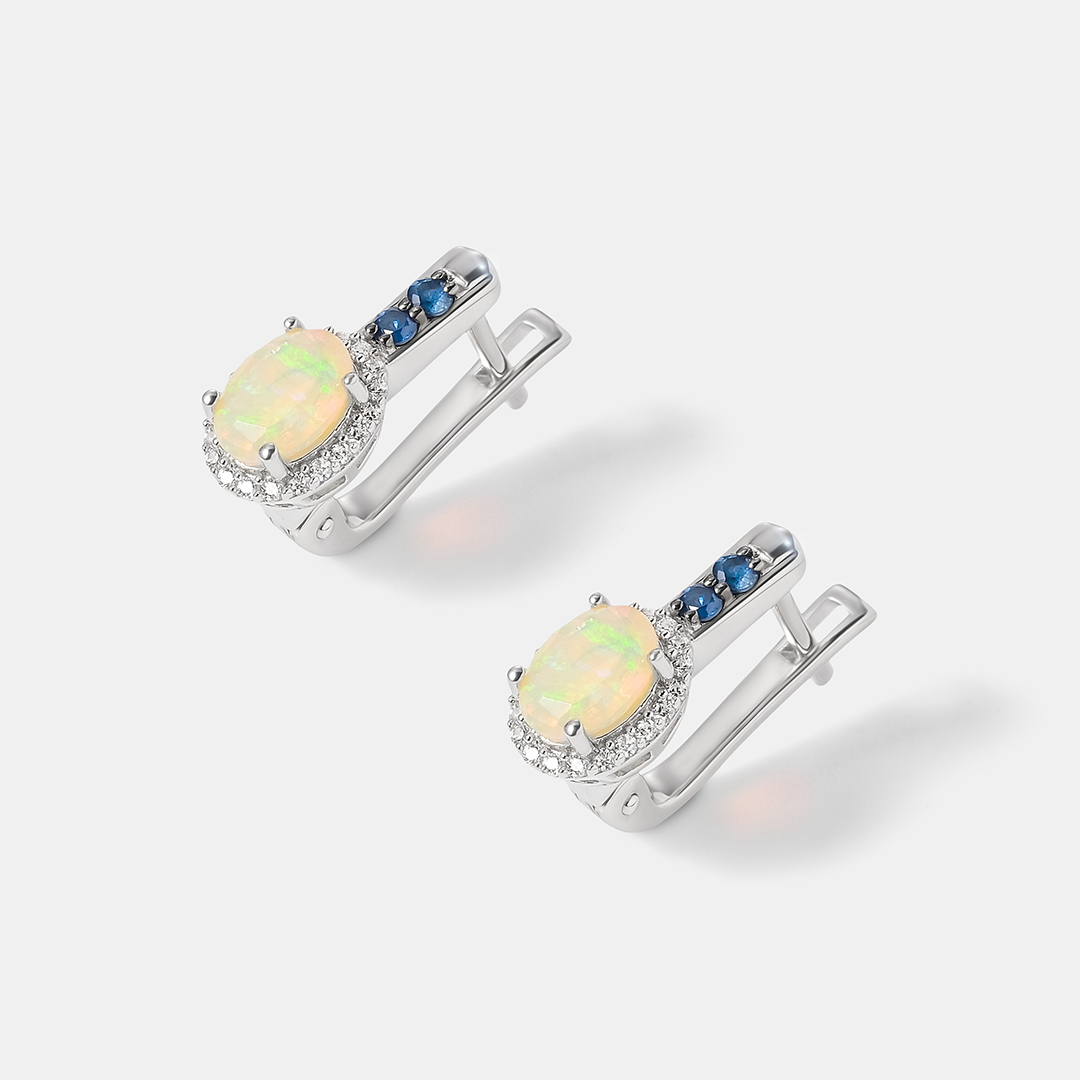 Серебряные серьги с опалами и сапфирами