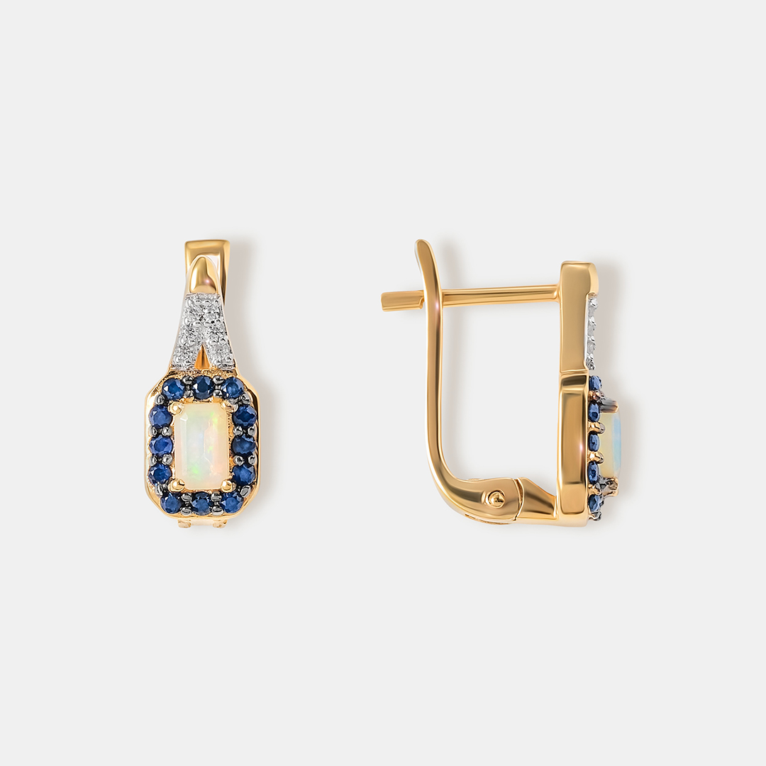 Серебряные серьги с опалами и сапфирами