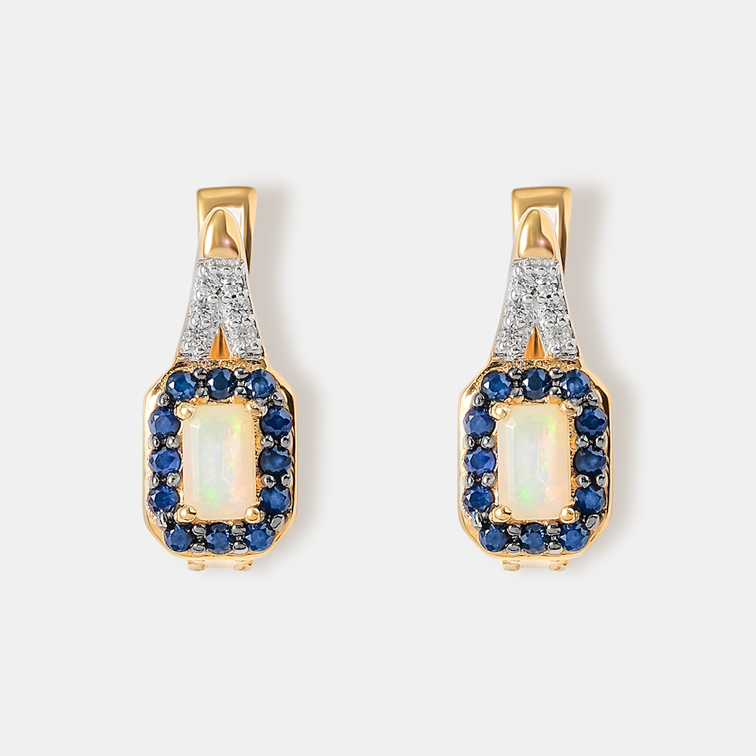 Серебряные серьги с опалами и сапфирами