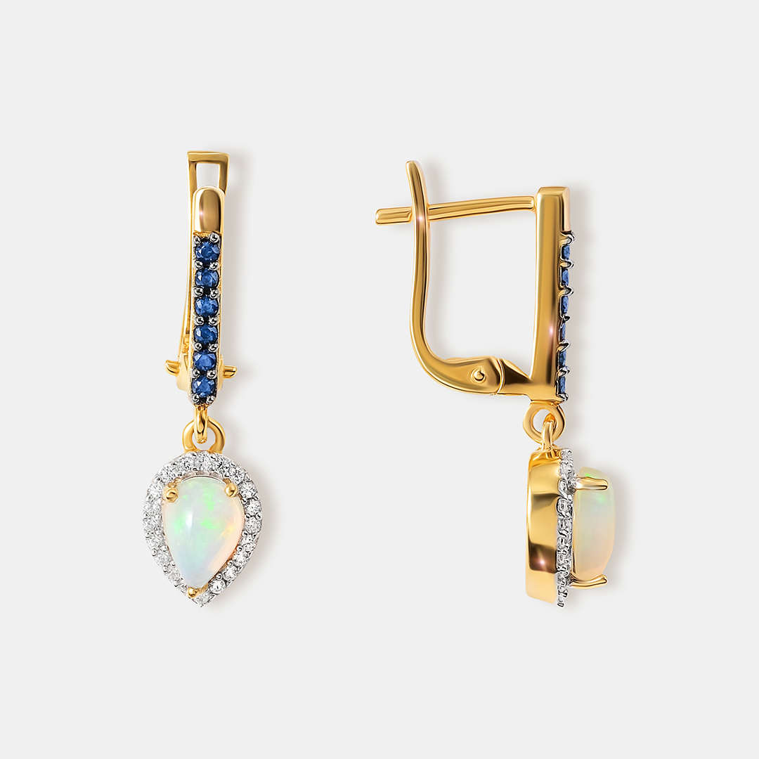 Серебряные серьги с опалами и сапфирами