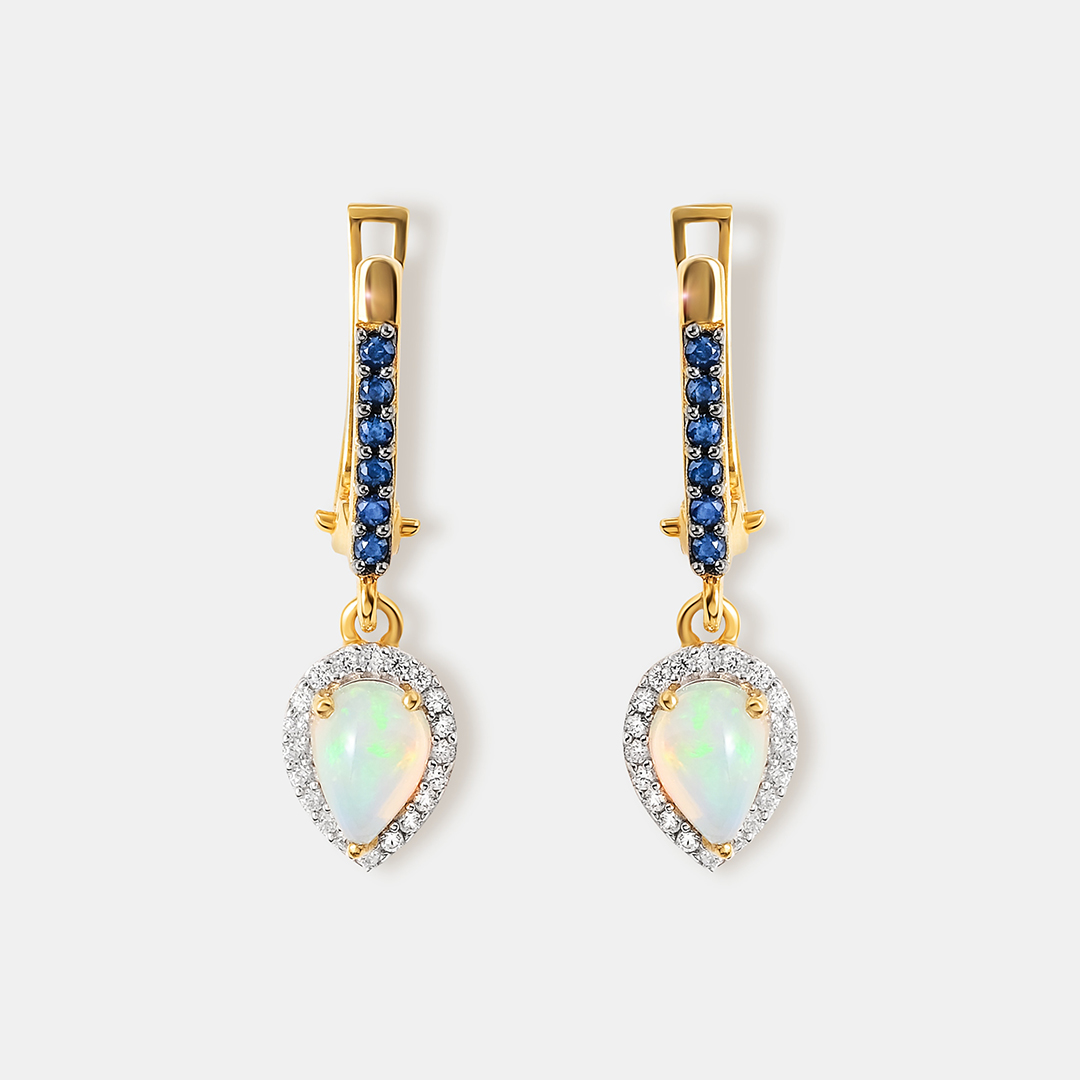 Серебряные серьги с опалами и сапфирами