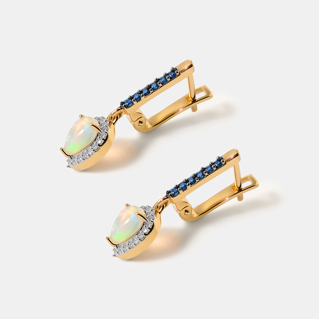 Серебряные серьги с опалами и сапфирами