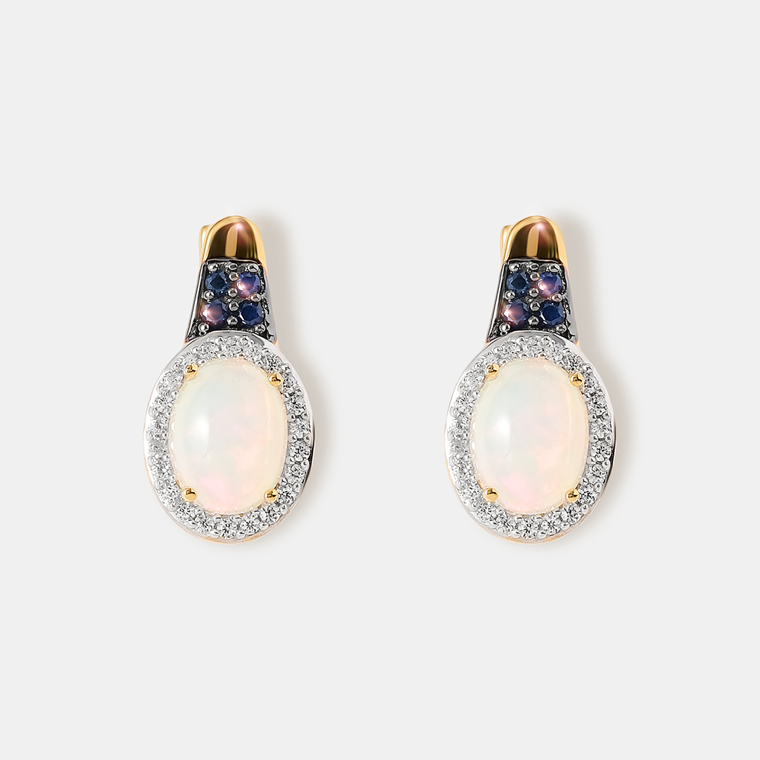 Серебряные серьги с опалами и сапфирами